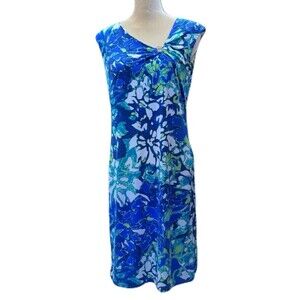 Dana Buchman Women Dress Blue/Green/White Floral Sheath Dress Size Small